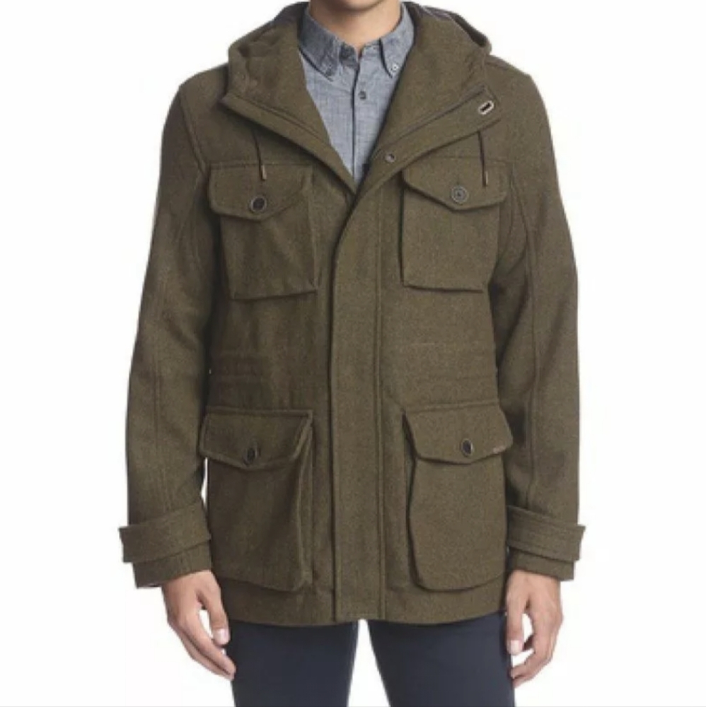 Timberland Wool Olive Green Hooded Field Jacket men's small